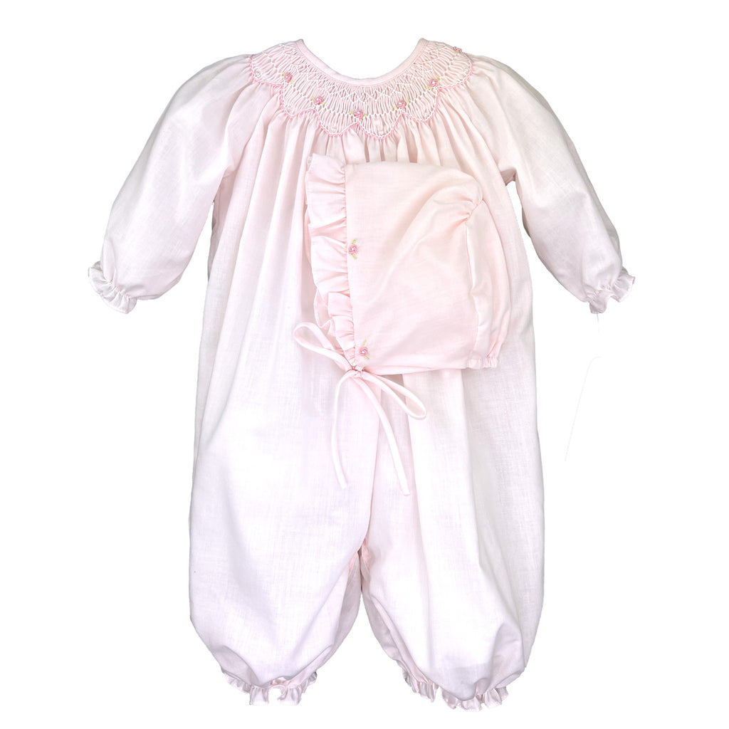 Petit Ami Pink Bishop Smocked Heirloom Bag and Hat