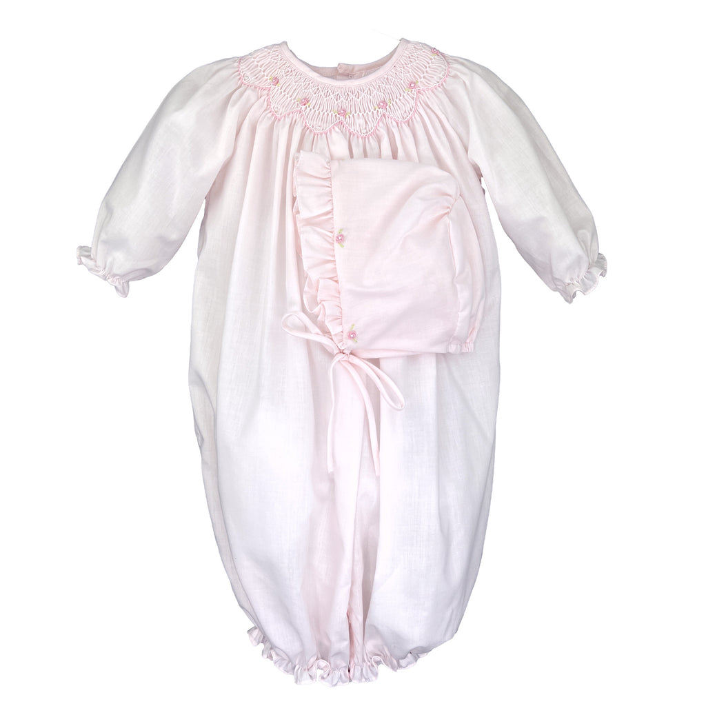 Petit Ami Pink Bishop Smocked Heirloom Bag and Hat